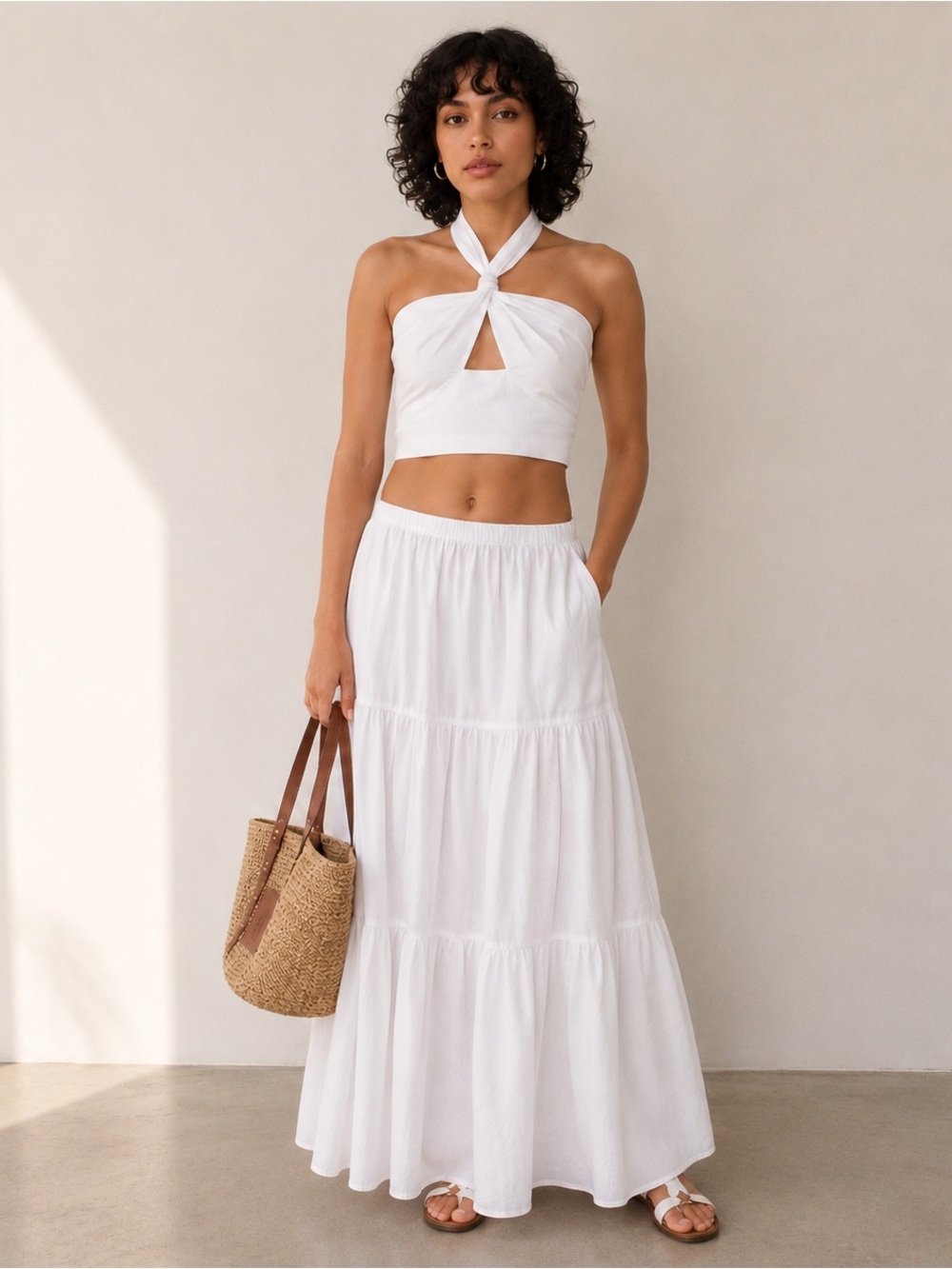 Solid & Striped The Naomi Halter Crop Top Marshmallow White NWT Size L MSRP $178